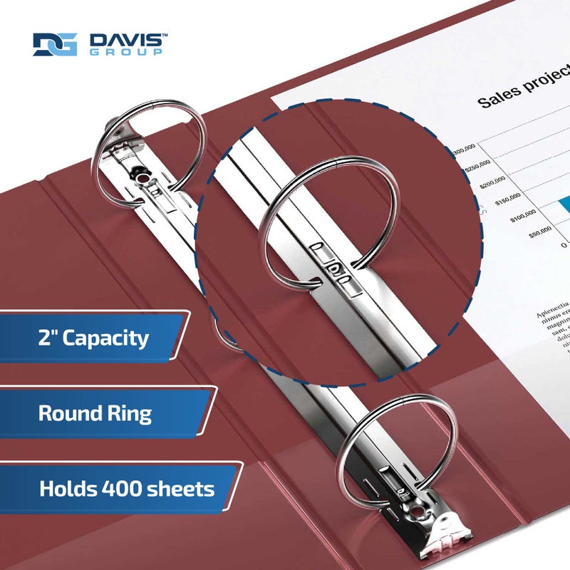 Davis Group Easyview Premium 3-Ring Binders with Clear-View Covers and Round Rings, Binders for School or Office, 2 Inch, Pack of 6, Burgundy - Image 2